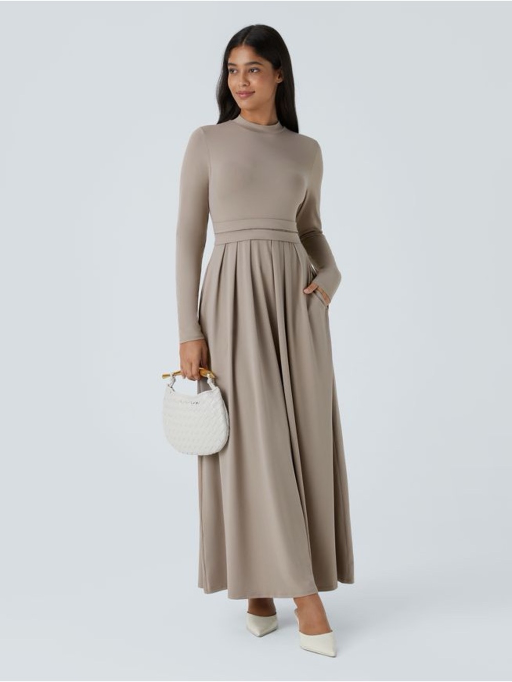 Halara Mock-neck Long Sleeve Pocket Flare Maxi Casual Dress. New size Sm